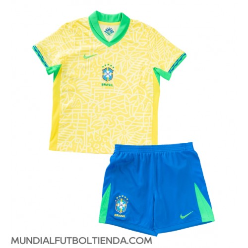 Camiseta Brasil Primera Equipación Replica Copa America 2024 para niños mangas cortas (+ Pantalones cortos)